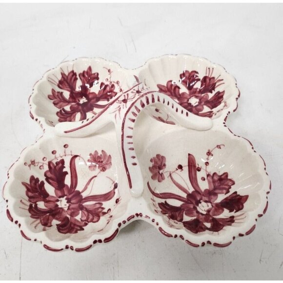 Vintage Maruhon Ware Japan 4 Compartment Serving Dish With Handle Floral Ceramic